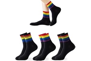 SESAMELESS Rainbow Socks for 3 Pairs,Striped Socks for LGBTQ,Unisex Pride Socks for Gay Queer,White Sport Socks for Pride Flag