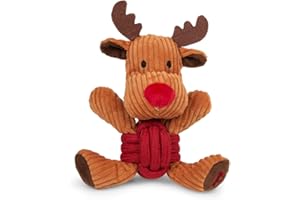 Petface Riley Reindeer Rope Ball Plush Christmas Dog Toy with Built-In Squeaker
