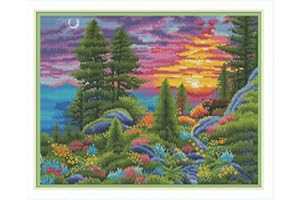 Meecaa Cross Stitch Kits 11 Count Stamped, Mountain Landscape Embroidery Kit with Accessories Pre Printed (40CMx50CM) (Mountain)