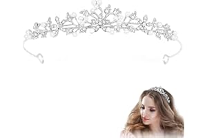 FEIBETY Pearl Rhinestones Wedding Tiara for Bridal Wedding Princess Queen Coronation Birthday Party Silver Crown Tiara Rhinestone Tiara Girl and Women Carnival Party Holiday Celebration for Adults