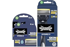 Wilkinson Sword - Maquinilla de Afeitar Hydro 5 Sense Energize + 8 Recambios de Cuchillas de Afeitar, Menta Energizante - Maquina de afeitar de 5 cuchillas con amortiguador Shock Absorb