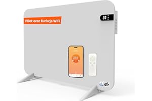 Könighaus Inteligentny grzejnik na podczerwień dual 450 W z kontrolą Wi-Fi przez aplikację i pilot, w zestawie nóżki z wieszakiem na ręczniki oraz zestaw montażowy Kolor: Biały