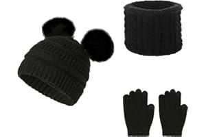 YloveM Kinderschal und Handschuhe Set, Jungen Mädchen Warmen Hut Mütze mit 2 Bommeln Strickmütze Für Kinderkinder Kinder Unisex Gestrickt Hut