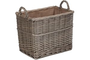 Red Hamper Medium Rectangular Hessian Lined Wicker Log Storage Basket