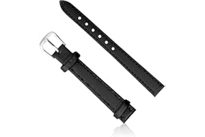 VNIDJGB Watch Straps for Women,12mm Soft ladies watch strap,black Thin Watch-strap,Replacement Smooth Stitched Ladies' WatchStrap, Silver Stainless Steel Buckle,for 12 mm Ladies' Watches.(Black)