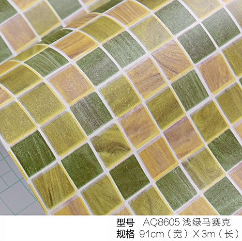 Smncnl bathroom mosaic wall paper self adhesive wallpaper wc toilet tile stickers waterproof wall mount kitchen oil sticker wall surface, light green mosaic elections 91CM 3M