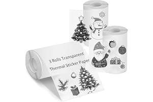 QPENGUINBABIES Papier Thermique Autocollant Transparent, 3 Rouleaux d'Étiquettes Thermiques pour Imprimantes Portables, 57 mm x 3,5 m, Diamètre 30 mm, Papier Brillant pour Imprimantes Miniatures
