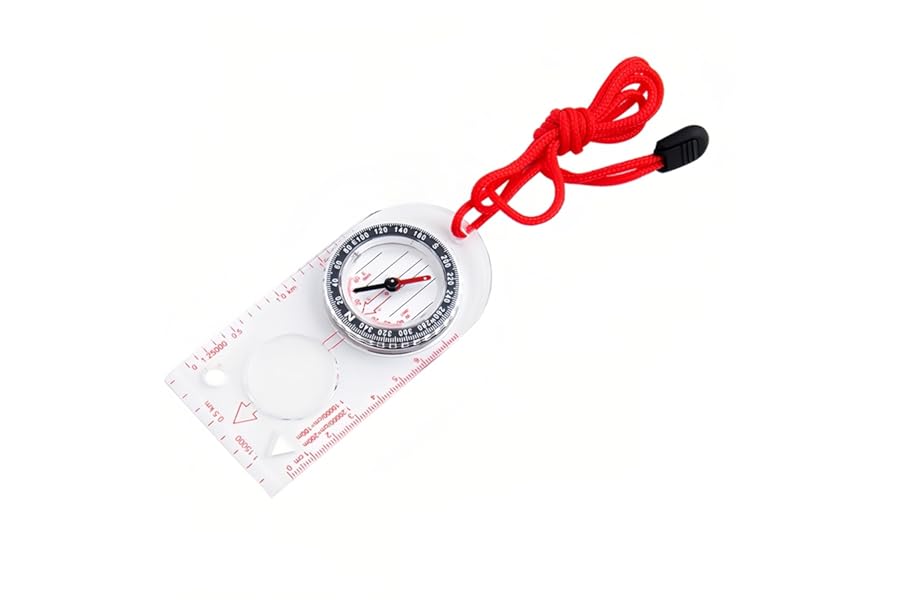 DOETYD Navigation Compass Map Ruler Magnifier with Adjustable Lanyard for Explorer Outdoor Adventure Enthusiasts, Navigation Compass for Map Reading Orienteering Survival, Red