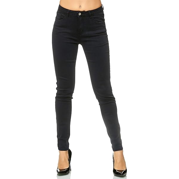 Elara Dames Jeans Hoge Taille Slim Fit Chunkyrayan JS710 Schwarz 36 (S