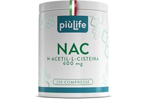 +LIFE NAC n-acetil-cisteina 600mg 210 compresse PiùLife – n acetilcisteina 1 al giorno – NAC 600 Integratore Antiossidante, Sintesi del Glutatione, Proprietà Difese Immunitarie, Mucolitico Fluidificante