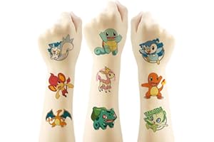 YANGSIW Poké Cartoon Temporary Tattoo for Kids, 20 Sheets Big Children's Temporary Tattoo Body Art Tattoo Stickers,Goody Bag Stuffers Party Bag Fillers (2x2) …