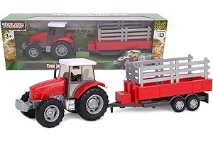 Toyland® - Farm Tractor and 22.5cm Tank/Trailer Set - Freewheel Action - Farm Toys for Boys (Red Trailer)