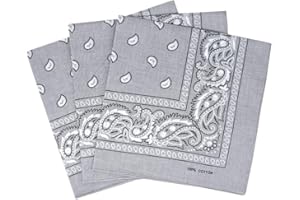 By Neki Paisley Bandanas Headband Scarf Pack Of 3 Cotton Paisley Print Scarf, Fashion Hair Accessory, Sports, Multifunctional Headwear UK Seller FREE UK Postage (Light Grey)
