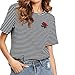 Produktbild T-Shirt Damen Sommer LUCKYCAT Lady Neck Kurzarm Print Stripe KurzäRmeliges Bedrucktes T-Shirt Mit Shirt Rundhalsausschnitt T-Shirt Hemd Bluse Tops T-Shirt Oberteil (L(AsianL=EUM), Schwarz)