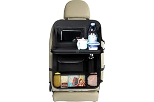 Resszo Organisateur Voiture Enfant, Rangement Auto Accessoire Interieur avec Plateau Pliable Protection Siège Arrière Voiture Protecteur Arrière Siège Auto Pour Rangement des Tablette/Bouteille