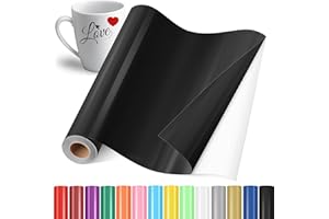 YAFLC Vinyle Adhésif Noir, 30.5x400cm Rouleau de Vinyl Permanent, Film Autocollant pour Tasses, Verre, Céramique, Cadeaux de Bricolage, Noël