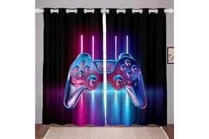 Tbrand Gamepad Blickdichte Vorhänge Jungen Teenager 175 x 140 cm Moderne Spielfenstervorhang Videospielvorhänge für Kinder Mädchen Neuheit Farbverlauf Aktionstasten