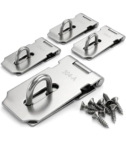 PATIKIL Door Hasp Latch – 3 Inch Stainless Steel 90 Degree Padlock Hasp With Screws – Silver, 2-Pack – For Cabinets, Sheds, Yards, Closets