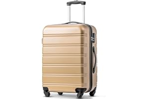 ModernLuxe Suitcase, Large Hard Shell Suitcase, ABS Carry on Suitcase, Travel Trolley 4 Wheel Spinner, Expandable Lightweight Lockable Luggage, 28inch, Golden