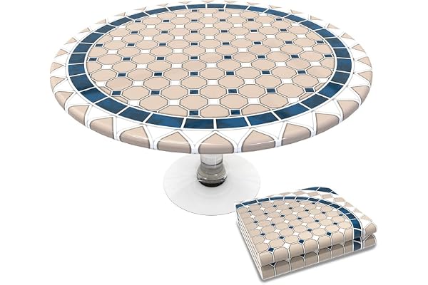 vounot® Nappe de Table Ronde en PVC Imperméable Anti Tache Intérieur Extérieur Couverture de Table Élastique avec Doublure pour Jardin Décoration