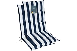 ‎LILENO HOME LILENO HOME Gartenstuhl Auflagen als [2er Set - Hochlehner] in Blockstreifen Blau - Bequeme Liegen als Sitzauflagen für Gartenmöbel - Stuhlkissen für Gartenstühle und Klappstühle