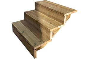 VINUOVO Escalier extérieur Bois. 2 à 7 Marches.Escalier en kit, en Bois Autoclave. pour Jardin. Balcon et Terrasse (3 marches avec Contre-marches. 80 cm)