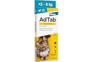 AdTab Floh- und Zeckenschutz für Katzen von über 2 bis 8 kg, Kautablette gegen Zecken und Flöhe, Schutz und Behandlung für 1 Monat, einfach zu verabreichen (3 St. pro Packung)