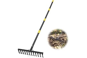 FASTDEPLE Râteau de jardin RAK 189 cm, Râteau de jardin en métal avec manche, râteau à 12 dents en acier pour ameublir le sol et niveler la pelouse, balai à feuilles, râteau à gazon, outil de jardinage pour