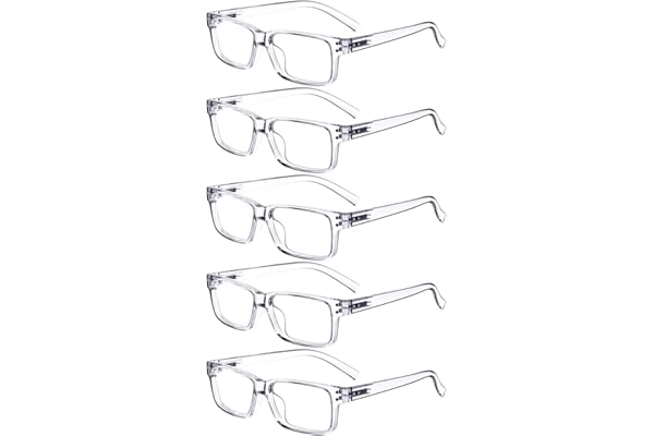 Eyekepper Pack de 5 Gafas de Lectura para Hombre y Mujer Retro Plástico Bisagras de Resorte, Transparente +1.50