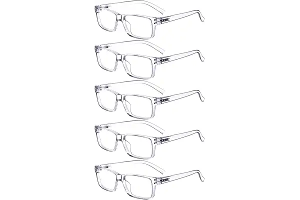 Eyekepper Pack de 5 Gafas de Lectura para Hombre y Mujer Retro Plástico Bisagras de Resorte, Transparente +1.50