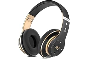 Rebocico Bluetooth Headphones Over Ear, 6 EQ Modes Wireless Headphones Over Ear,65 Hours Playtime Foldable Lightweight Wireless Headphones,with Built-in HD Mic, FM, SD/TF for PC/Home（Black & Gold）