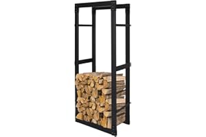 Fiqops Kaminholzregal aus Stahl Brennholzregal Feuerholzregal In Matt Schwarzem Design und Stabiles Metall-Gestell, Feuerfest Kaminholzständer, Größe:25x60x100 cm