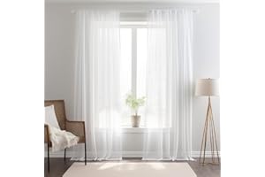 NAKIHOUSE Voile Curtain, 63 Drop Net Curtains Light Filtering Window Treatment Sheer & Drapes Slot Top White Sheer Curtains for Bedroom/Nursery Room 52" x 63", 2 Panels