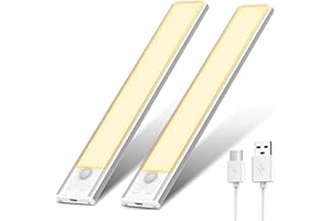 OUILA Luz de Armario con Sensor Movimiento 3000K Recargable Luz Nocturna,20.5CM Regulable Lampara LED Adhesiva para Gabinete, Pasillo, Escalera, Sótano, Cocina, Garaje-2 Packs