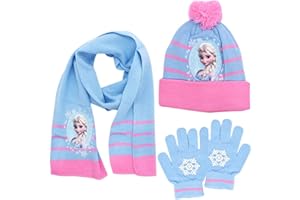 KSOPSDEY 3Stücke Froze-N Minnie Mütze Schal Handschuhe,Froze-N Minnie Wintermütze Set,Winter Herbst Frühling Schal Strickmütze Handschuhe Kombiset Tolle Geschenkidee für Mädchen