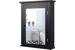 GIANTEX Łazienkowa szafka z lustrem, szafka wisząca z lustrem, szafka łazienkowa, szafka ścienna, szafka na kosmetyki, lustro łazienkowe, z poziomem regału z regulacją wysokości, 56 x 15 x 69 cm