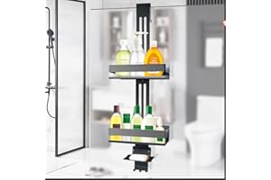 Trhillsbrad Półka prysznicowa do zawieszenia, dwuwarstwowy kosz prysznicowy do zawieszenia, z uchwytem na mydło ze stali nierdzewnej SUS304, regał prysznicowy do zawieszenia szklanej kabiny