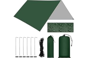 GLINKADO Tarp Campeggio 3 x 3m,Tenda Parasole da Campeggio,Telone da Campeggio Impermeabile, Protezione UV Ultra Leggero Tarp con 6 Chiodi in Alluminio e 6 Corde del Vento,Telone per Spiaggia Trekking Picnic