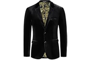PaulJones Mens Blazer Velvet Jacket Christmas Blazer Two Button Suit Tuxedo Jacket