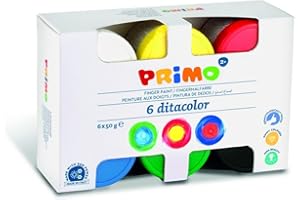 PRIMO - Tempere Lavabili per Bambini +2 Anni Prima Infanzia, Tempere per Dipingere a Dita 50g 6 Colori per Carta e Vetro, Tempera Pittura Cartoleria e Lavoretti Creativi, Dermatologicamente Testata