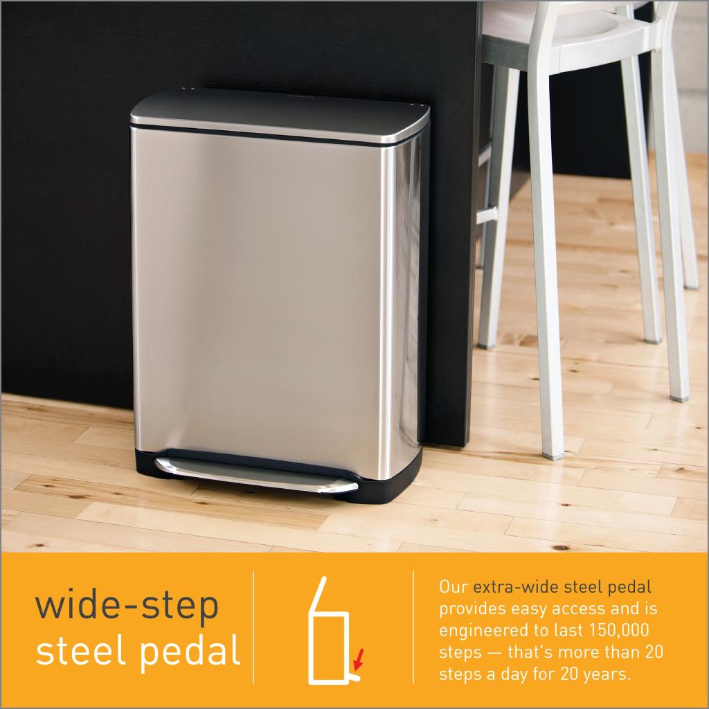 simplehuman WidePedal Rectangular Bin, 50 L FingerprintProof Brushed Stainless Steel
