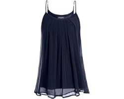 Women's Summer Cool Casual Sleeveless Vest Tops Pleated Layered Chiffon Camisoles Tank Top Dark Blue