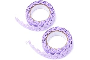 Feelairy 2 Rolls Spitzenband Selbstklebende, Vintage Spitze Bänder zum Basteln Spitze Dekoband Lochstickerei Spitzen-Tape Für Hochzeit Tischdeko DIY Geschenkband Bordüre Scrapbook (Lila)