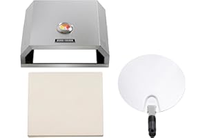 George Foreman Pizza Oven 12" BBQ Grill Top with Paddle, Suitable on Charcoal and Gas BBQs, Ceramic Pizza Stone, Foldable Pizza Paddle, Enamelled Base, Stainless Steel, GFPO1SSPC