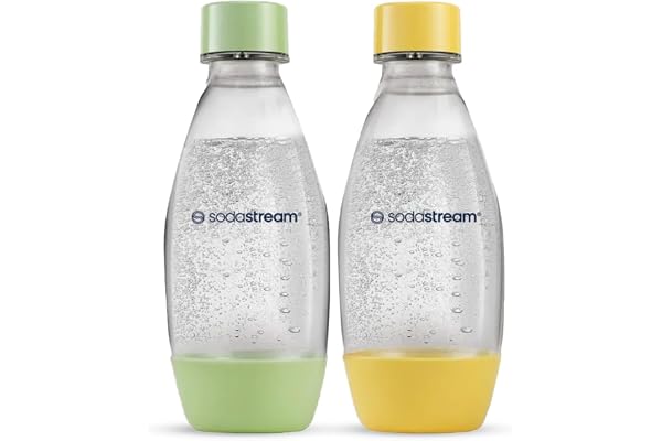 Sodastream Fuse – Lot de 2 bouteilles réutilisables 0,5L sans BPA, compatibles avec les machines Gaia, Terra, Art et Ensō, lavables au lave-vaisselle, verte et jaune