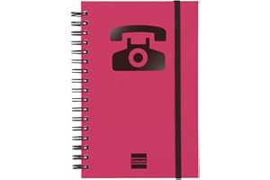 Finocam - Rubrica telefonica a doppia spirale con chiusura a elastico | 48 fogli | Piccola agenda con rubrica telefonica a doppia spirale 10 x 15 cm - colore Magenta