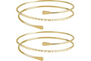 BQMEZRNUS 2PCS Boho Gold Upper Arm Cuff Bracelet for Girls Women Gold Adjustable Coils Arm Band Cuff Bracelet Punk Bangle Minimalist Style Bangle Open Armlets