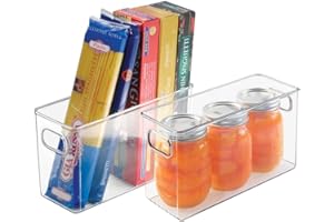 mDesign Juego de 2 cajas de almacenaje – Cajas organizadoras para cocina, refrigerador o congelador – Organizador de cocina de plástico con asas para el transporte – transparente