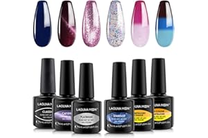 Lagunamoon Gel Nail Polish Soak Off UV LED Nail Polish Set Lacquers Manicure Pedicure Nail Art Kit, Color Changing Glitter Cat Eye Platinum