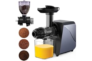 ‎LUFVEBUT Entsafter für Gemüse und Obst, Cold Press Slow Juicer Maschine Sellerie Karotte Ingwer Leise, BPA frei, leicht zu reinigen, 250W Elektrische Kaffeebohnen Gewürze Kräutermühle, mit Reverse Funktion